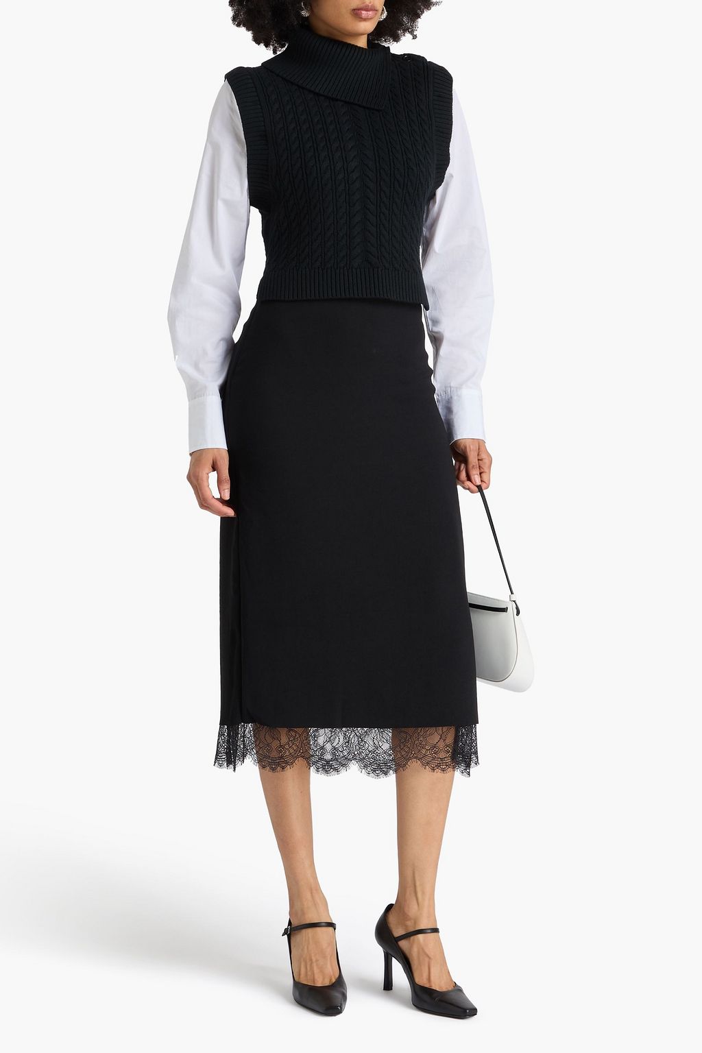 SIMKHAI Linnea cotton-blend poplin and cable-knit turtleneck sweater
