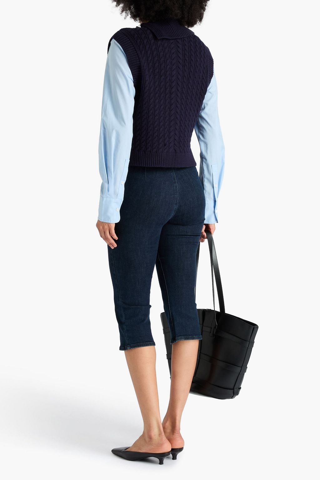 SIMKHAI Linnea cotton-blend poplin and cable-knit turtleneck sweater