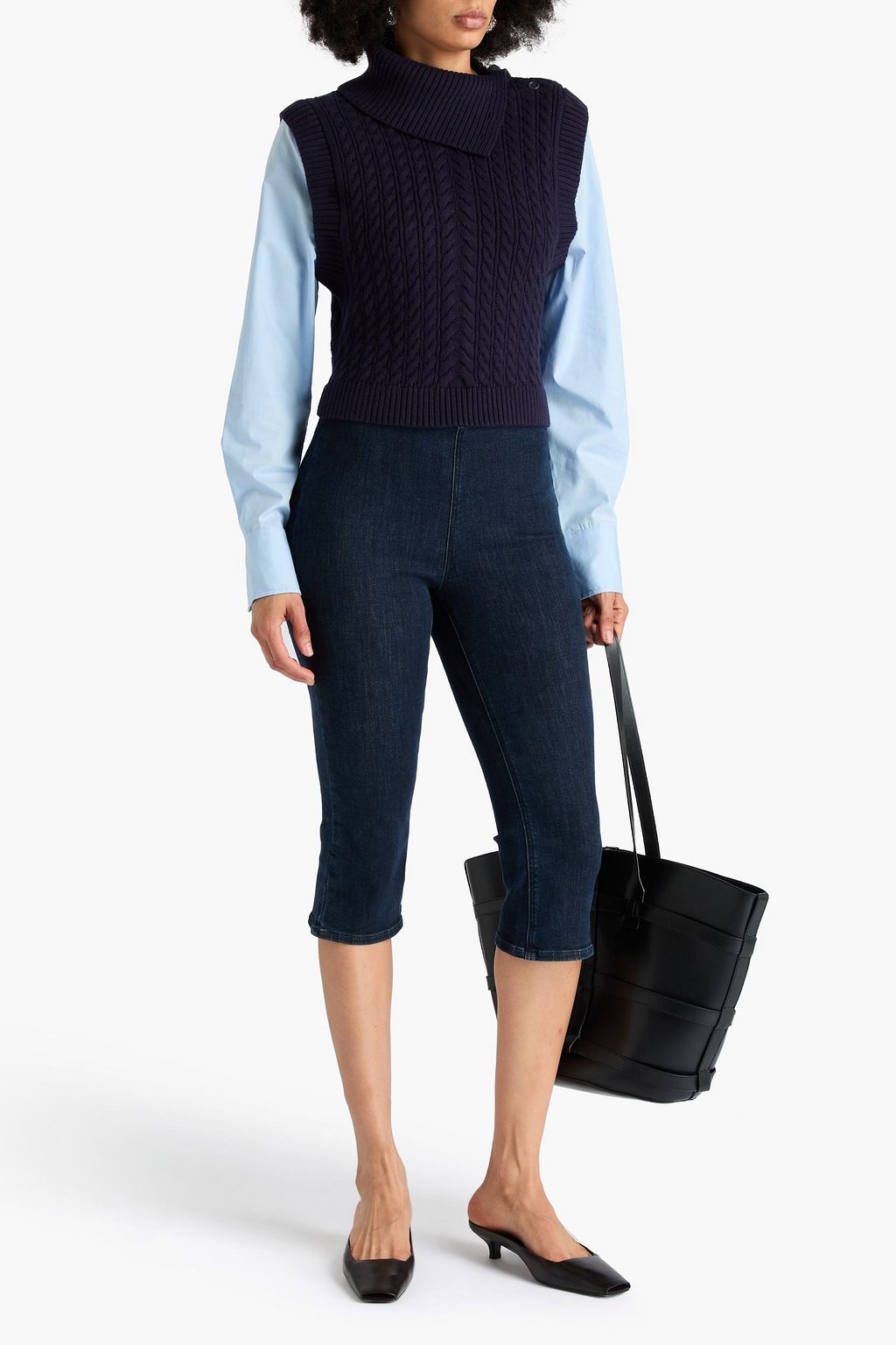 SIMKHAI Linnea cotton-blend poplin and cable-knit turtleneck sweater