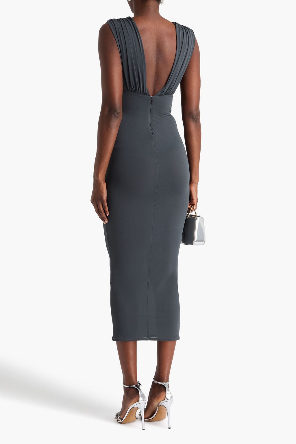 ALEX PERRY Gathered stretch-crepe midi dress