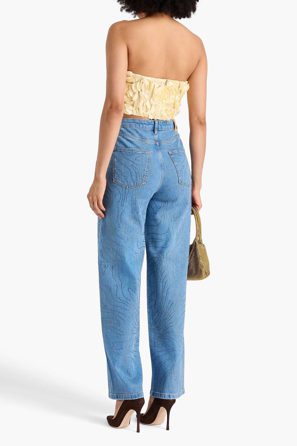 ROTATE BIRGER CHRISTENSEN 크리스털 장식 하이라이즈 와이드 레그 진