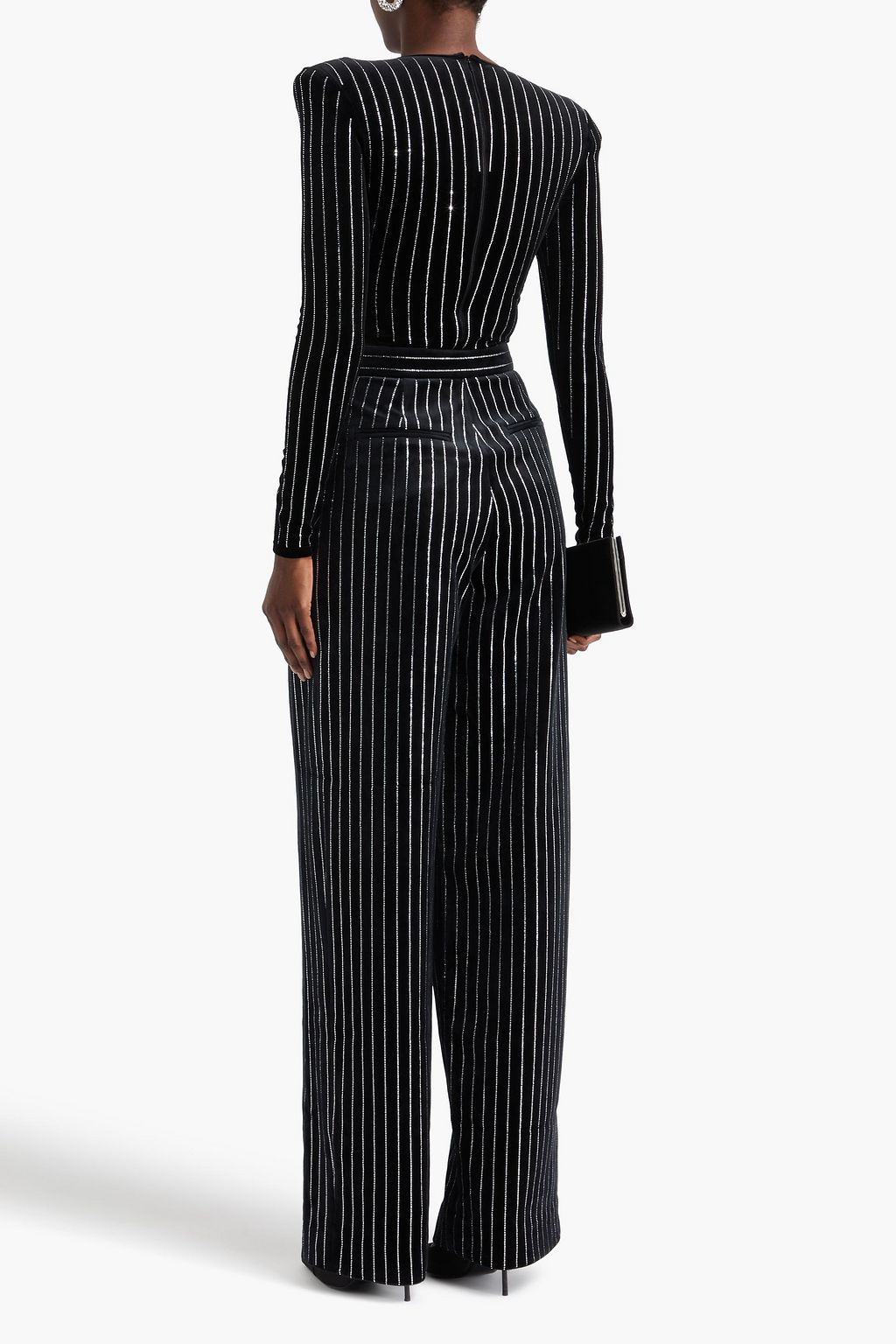 ALEX PERRY Pleated crystal-embellished velvet wide-leg pants
