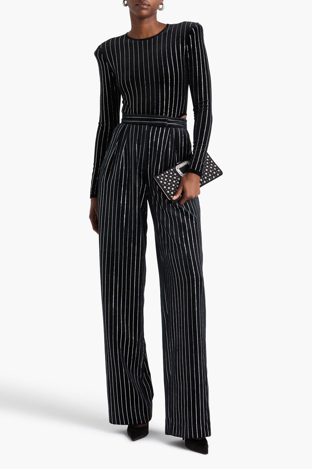 ALEX PERRY Pleated crystal-embellished velvet wide-leg pants