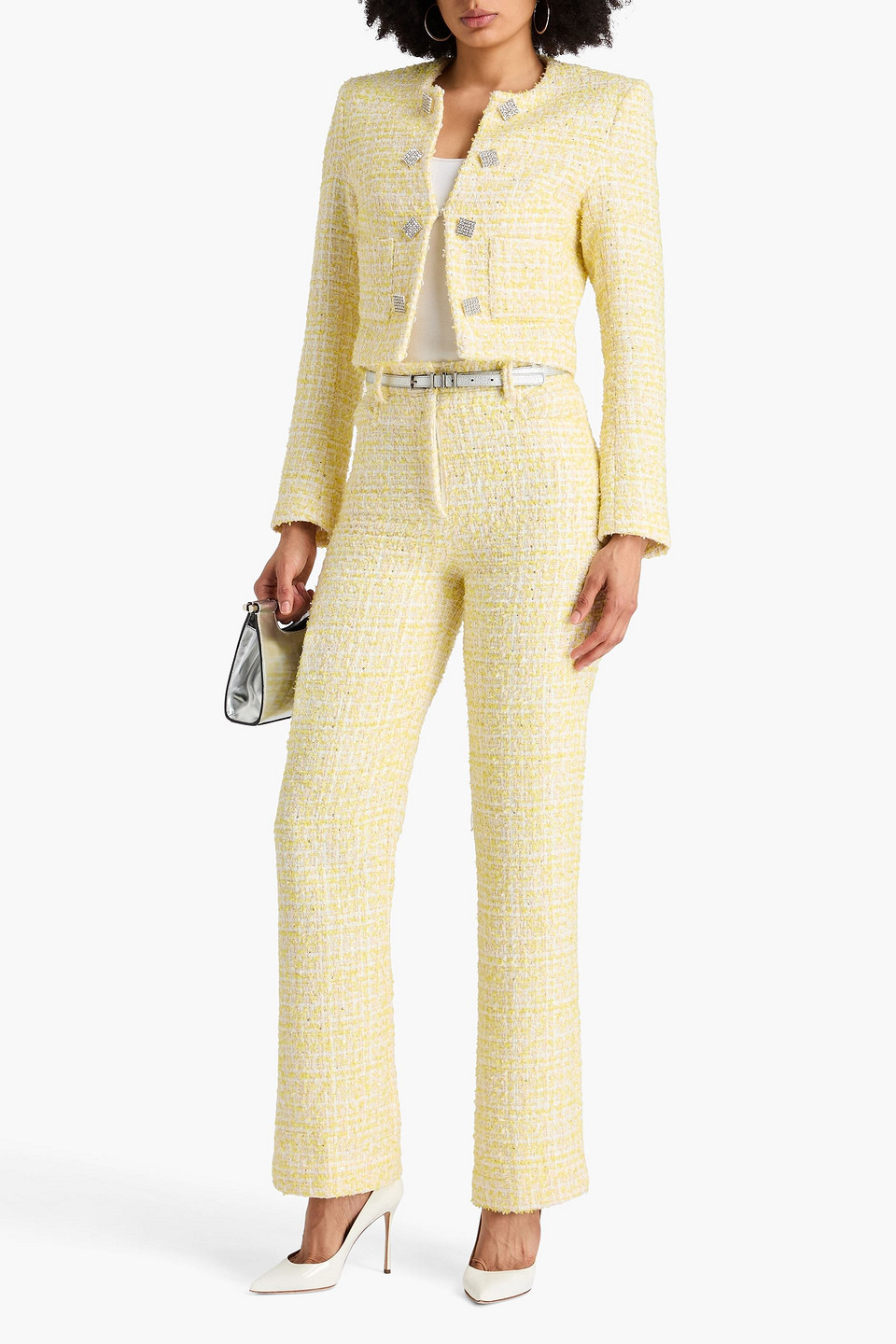  Rotate Birger Christensen - Sequin-embellished Tweed Flared Pants - Yellow - De 34 