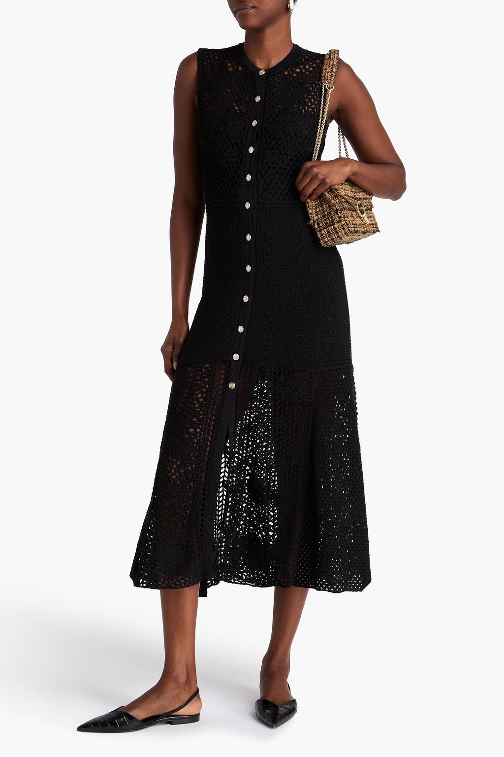 MAJE Midi-Strickkleid mit Metallic-Effekt in Häkeloptik