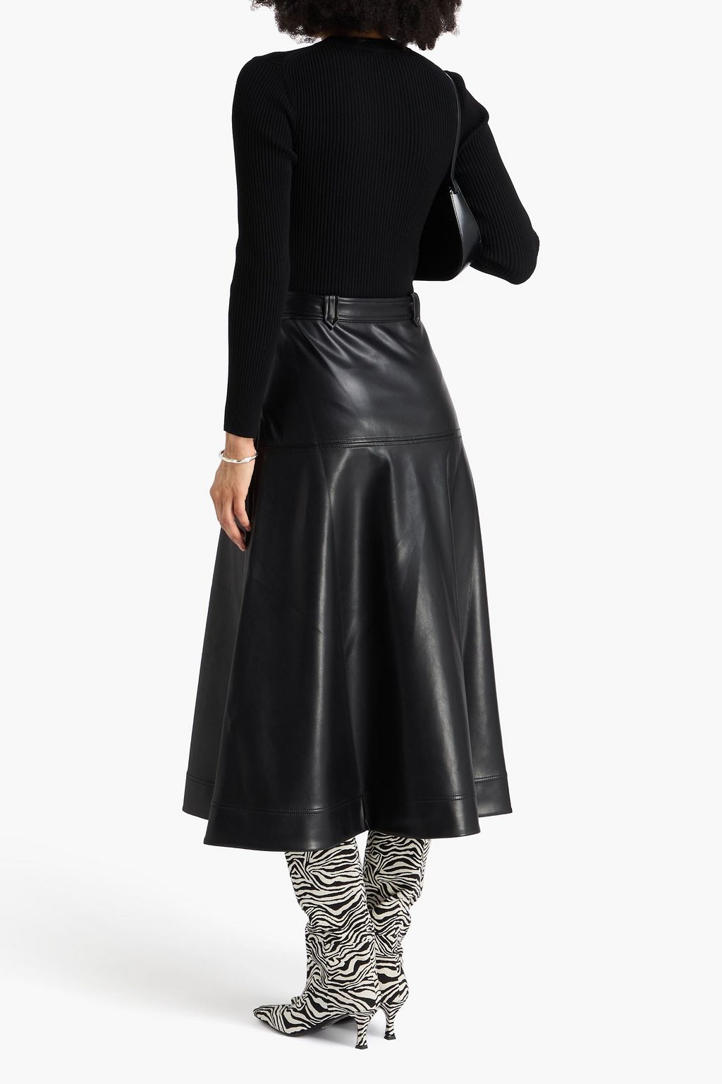SIMKHAI Ulyssia belted stretch knit-paneled midi dress