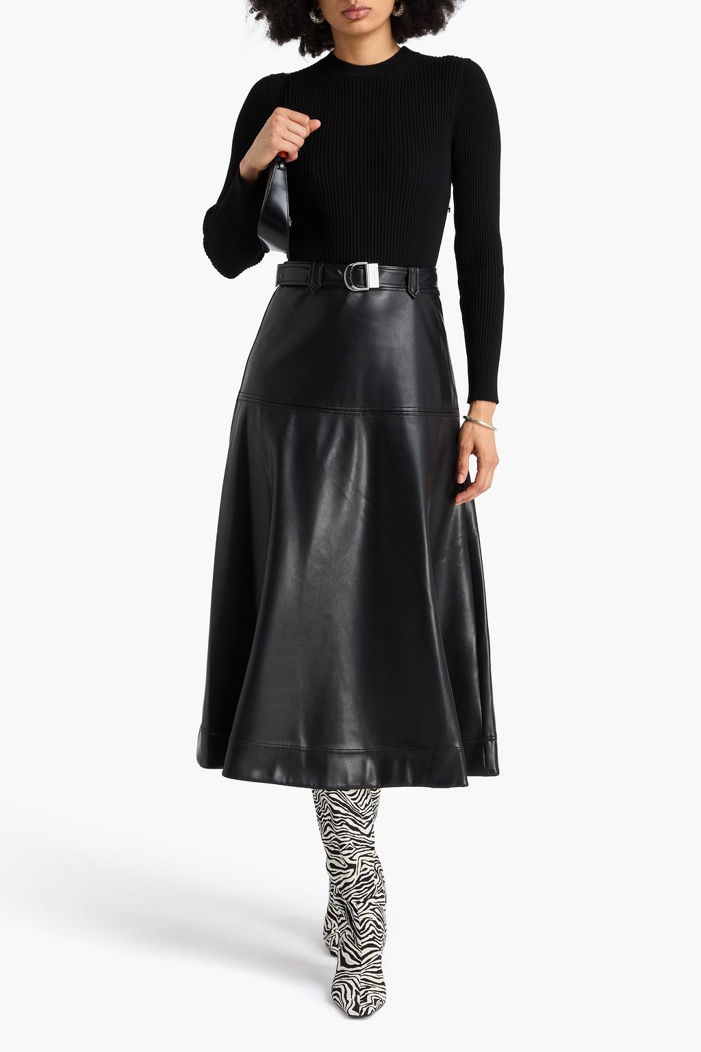 SIMKHAI Ulyssia belted stretch knit-paneled midi dress