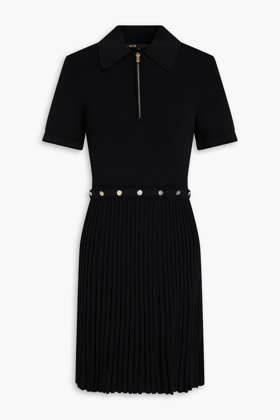 Maje Embellished Ribbed-knit Mini Dress In Black
