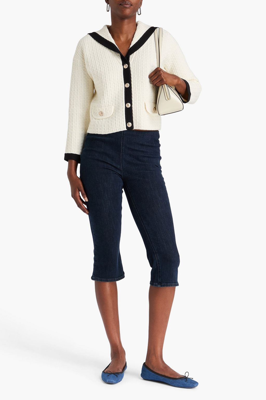 MAJE Two-tone crochet-knit cotton-blend cardigan