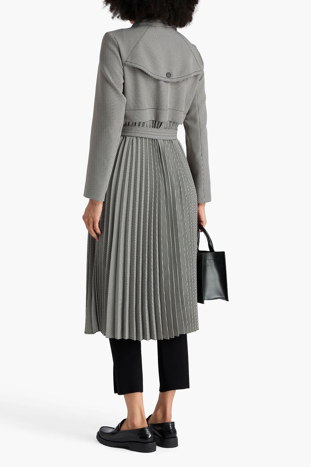 SANDRO Pleated houndstooth tweed coat