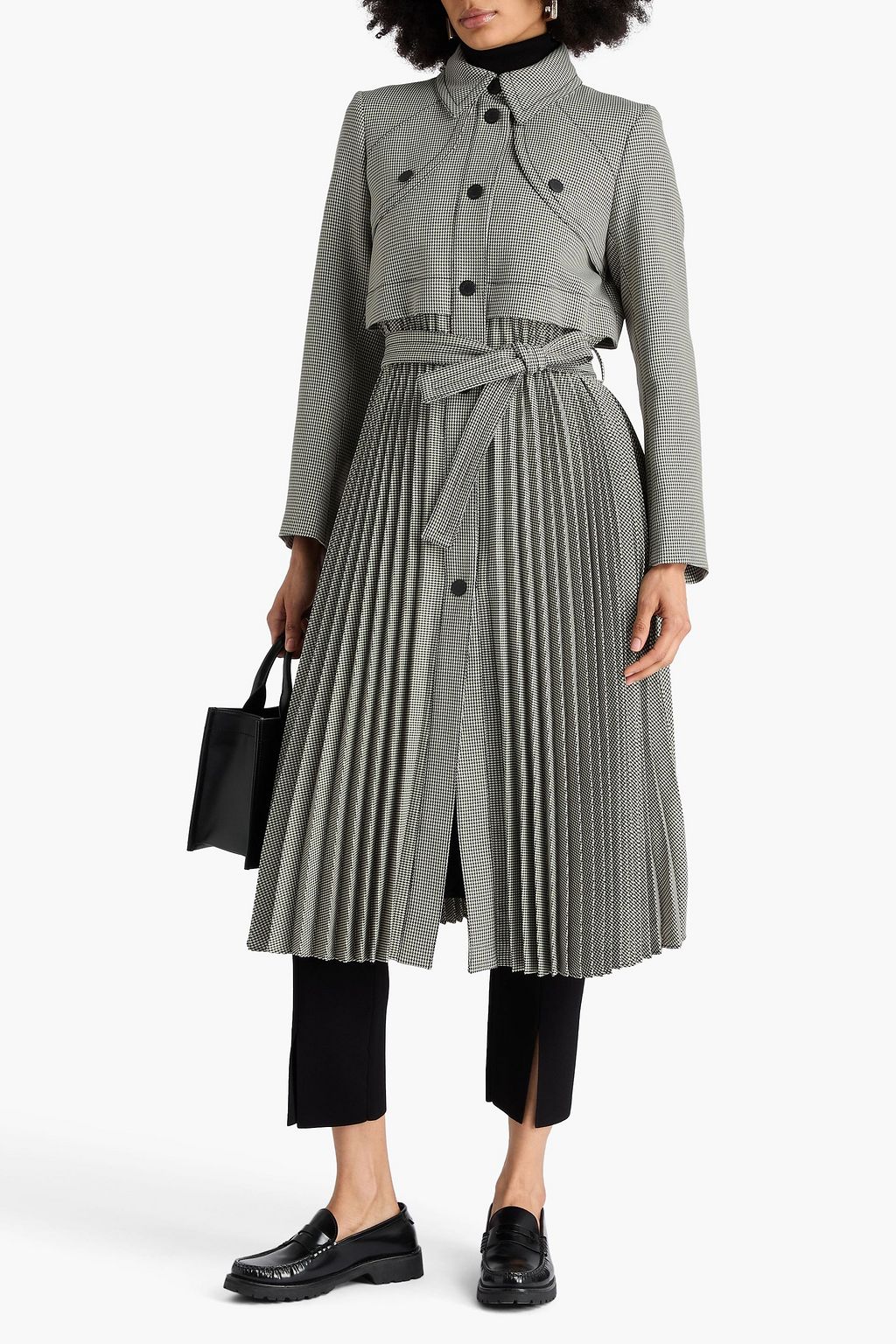 SANDRO Pleated houndstooth tweed coat