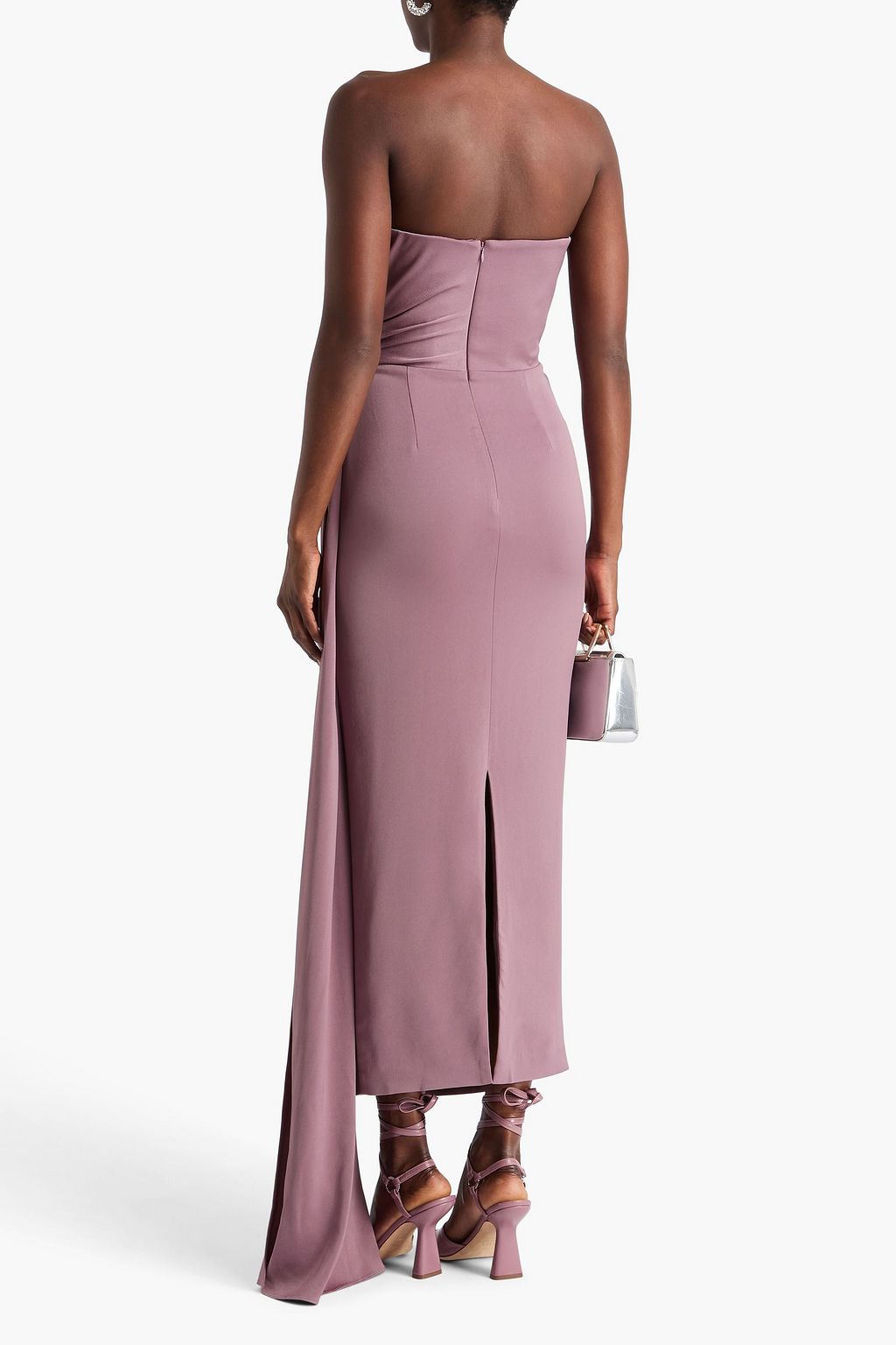 ALEX PERRY Strapless draped satin-crepe maxi dress