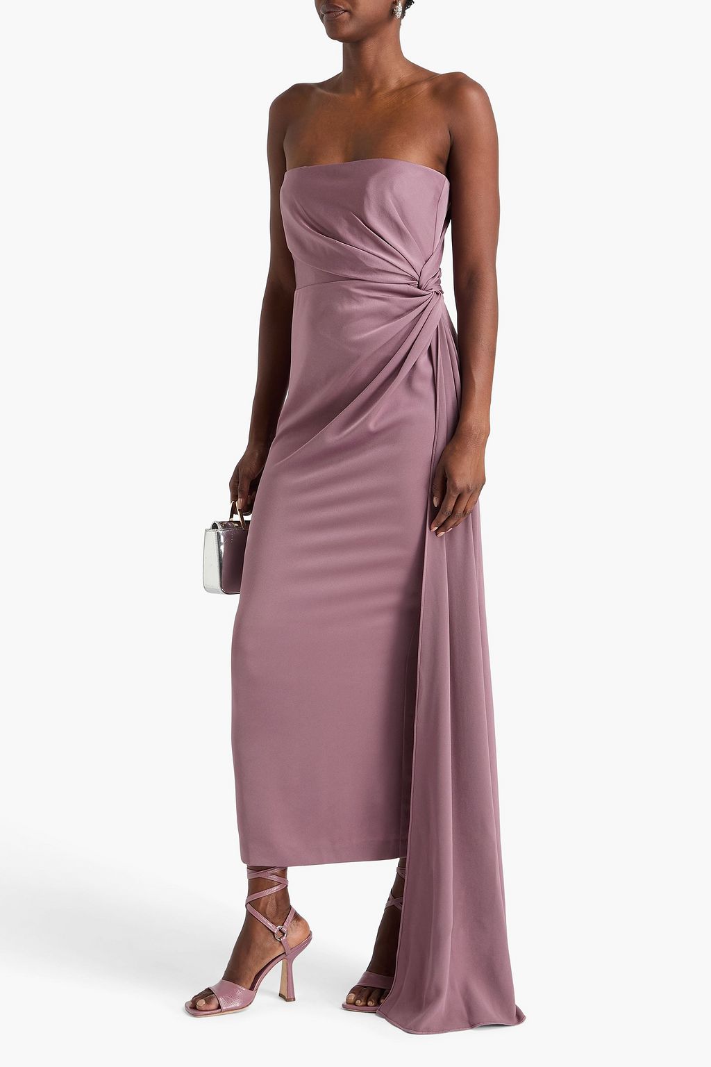ALEX PERRY Strapless draped satin-crepe maxi dress