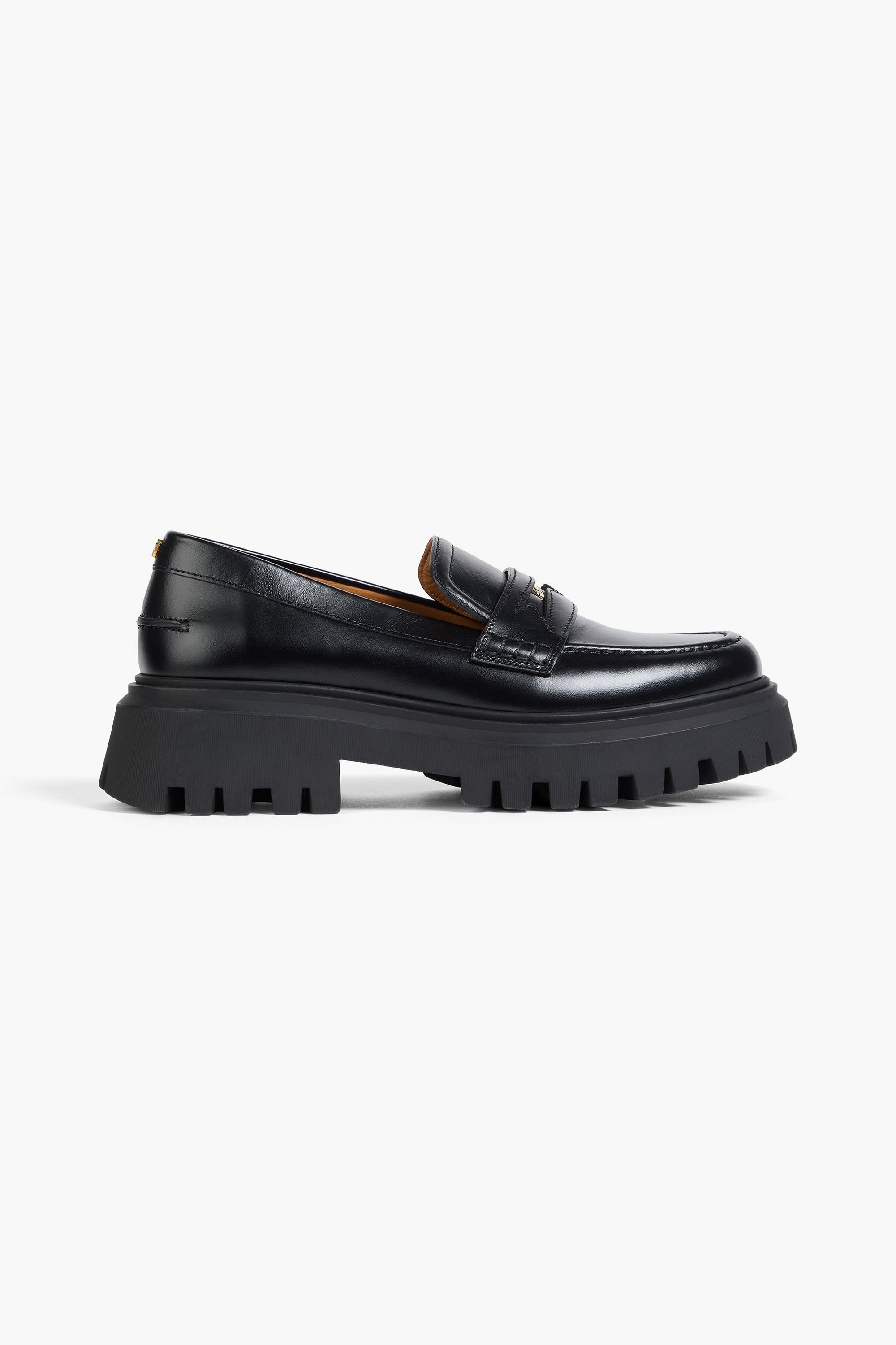 MAJE Embellished leather platform loafers