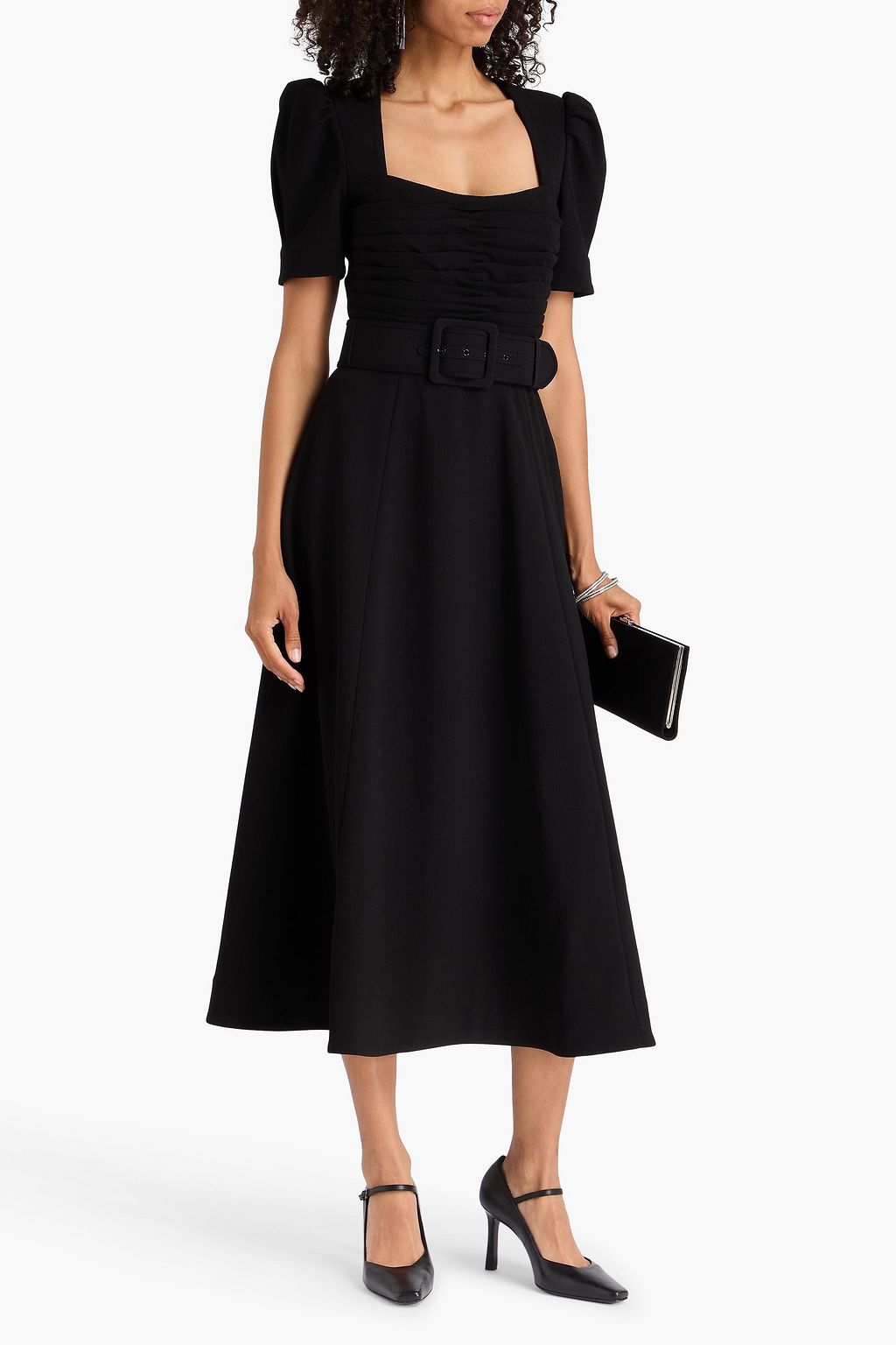 REBECCA VALLANCE Ella belted pleated crepe midi dress
