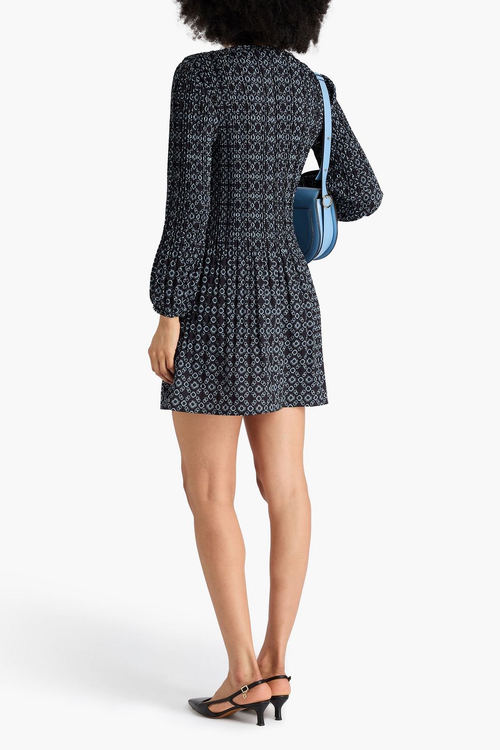 MAJE Printed plissé satin-twill mini dress