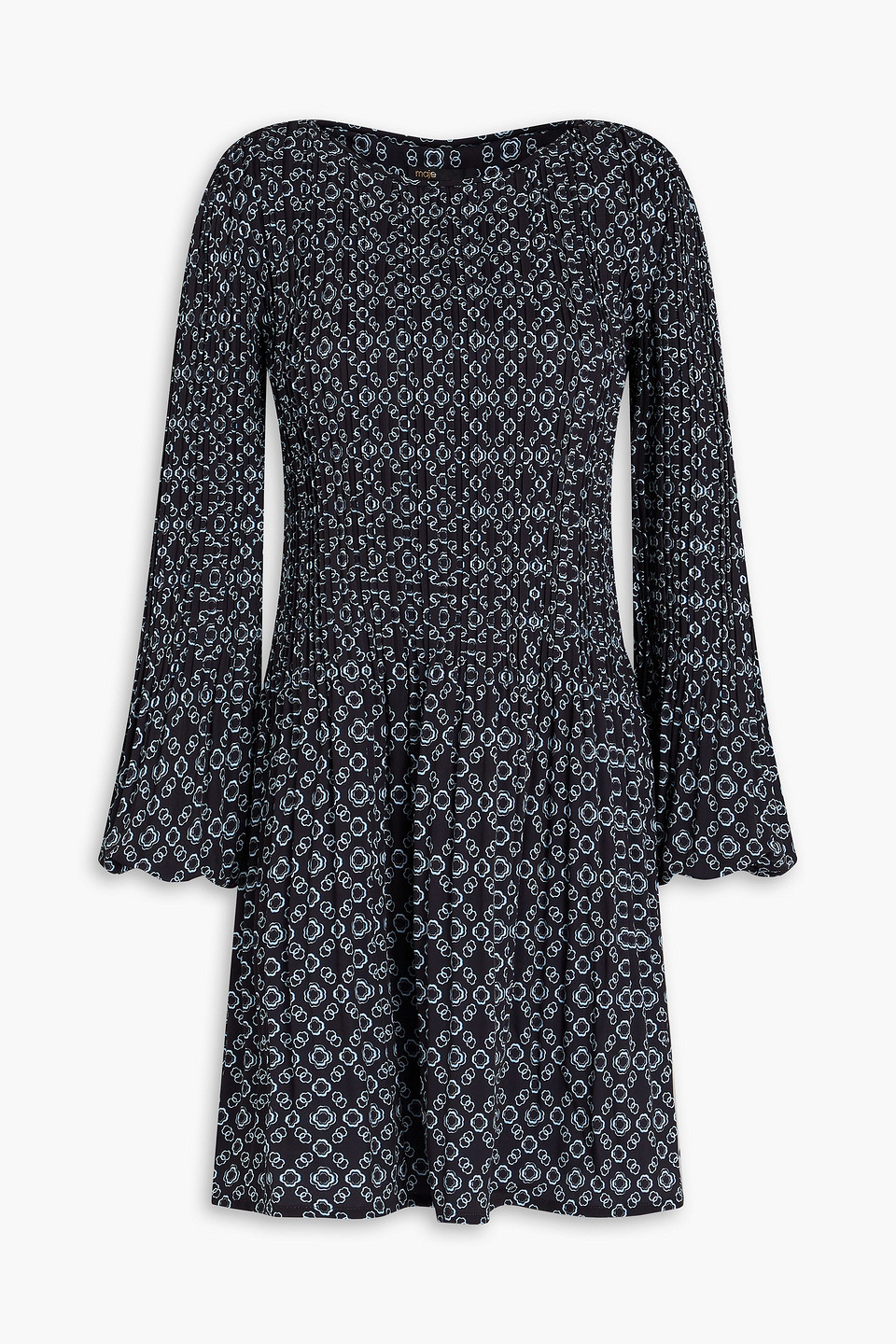 maje - printed plissé satin-twill mini dress - black - fr 34
