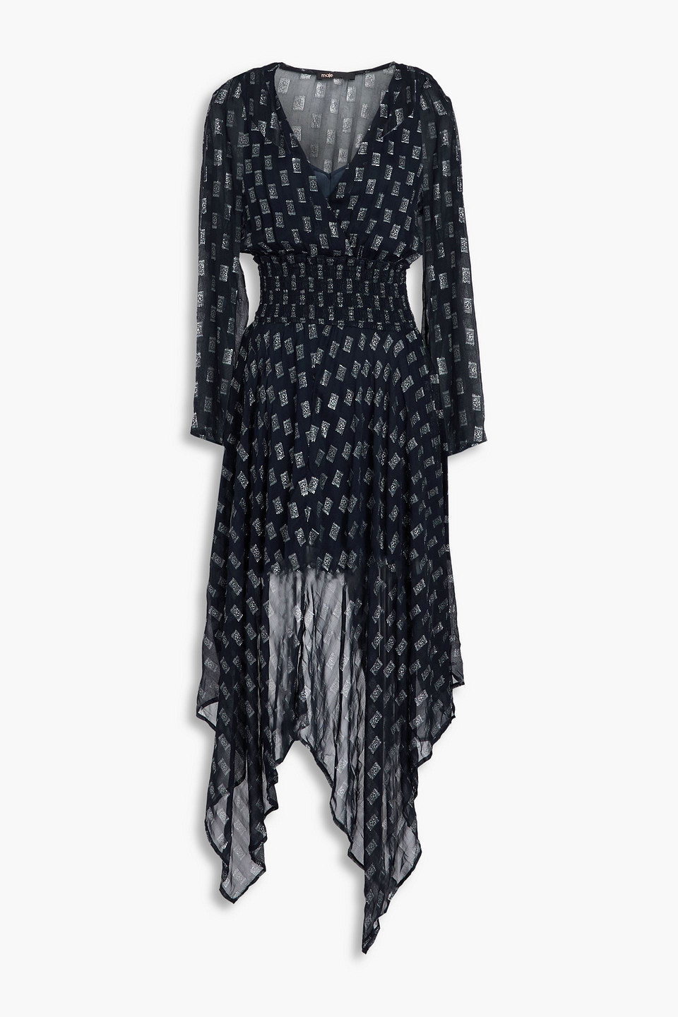 maje - metallic fil coupé midi dress - blue - fr 34