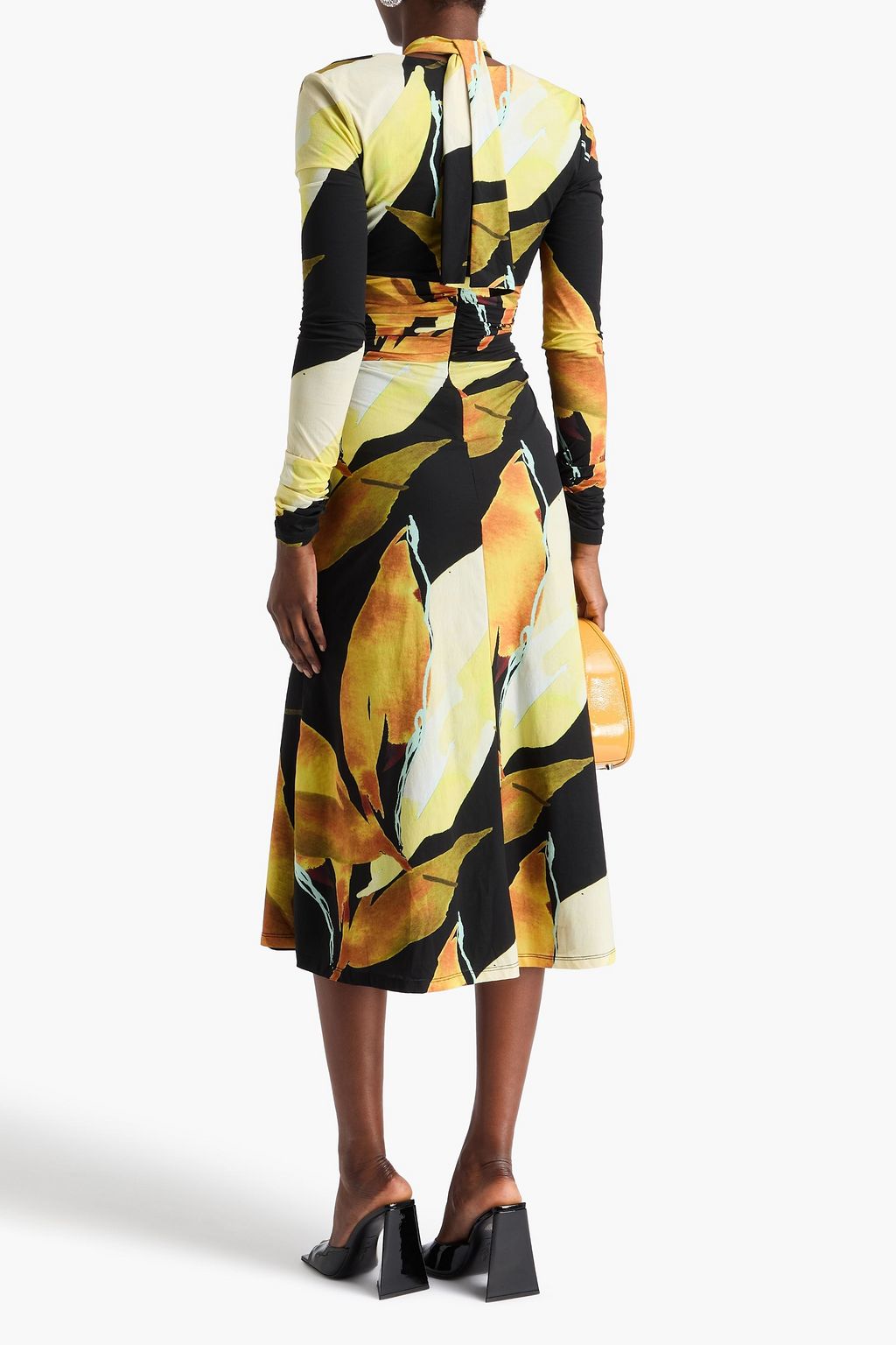 REBECCA VALLANCE Ruched cutout printed stretch-jersey midi dress