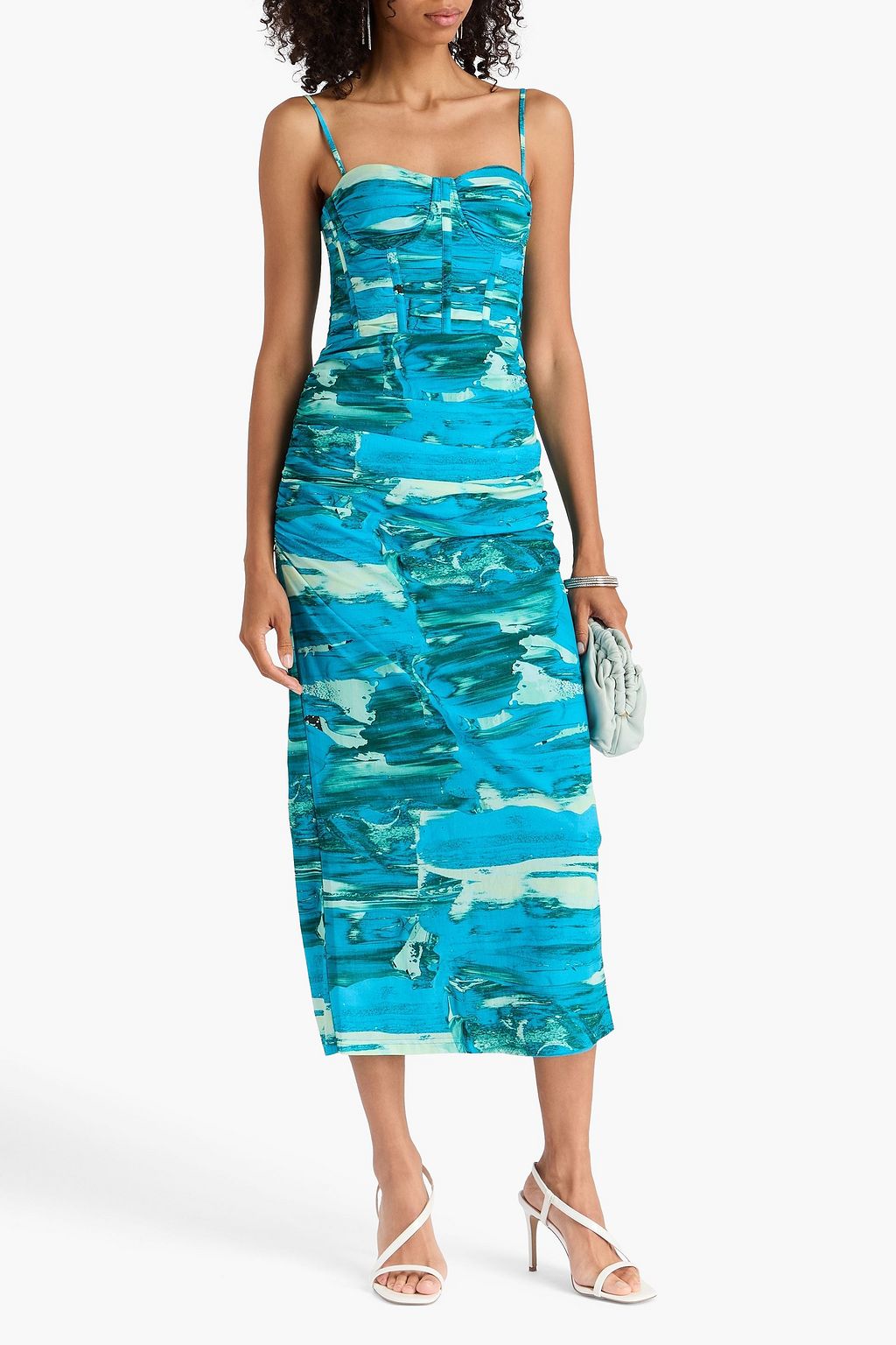 REBECCA VALLANCE Marine Mirage pleated printed stretch-jersey midi dress