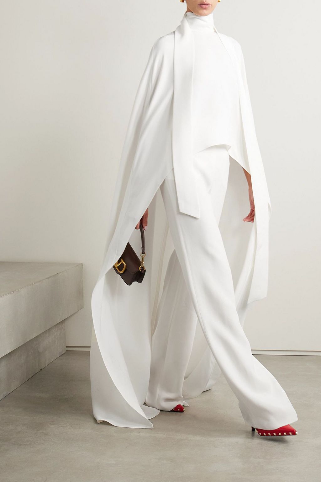 VALENTINO GARAVANI Tie-detailed cape-effect silk-crepe top