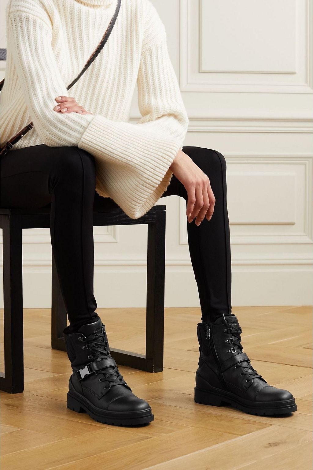 BOGNER St. Moritz shearling-lined leather and quilted shell ankle boots