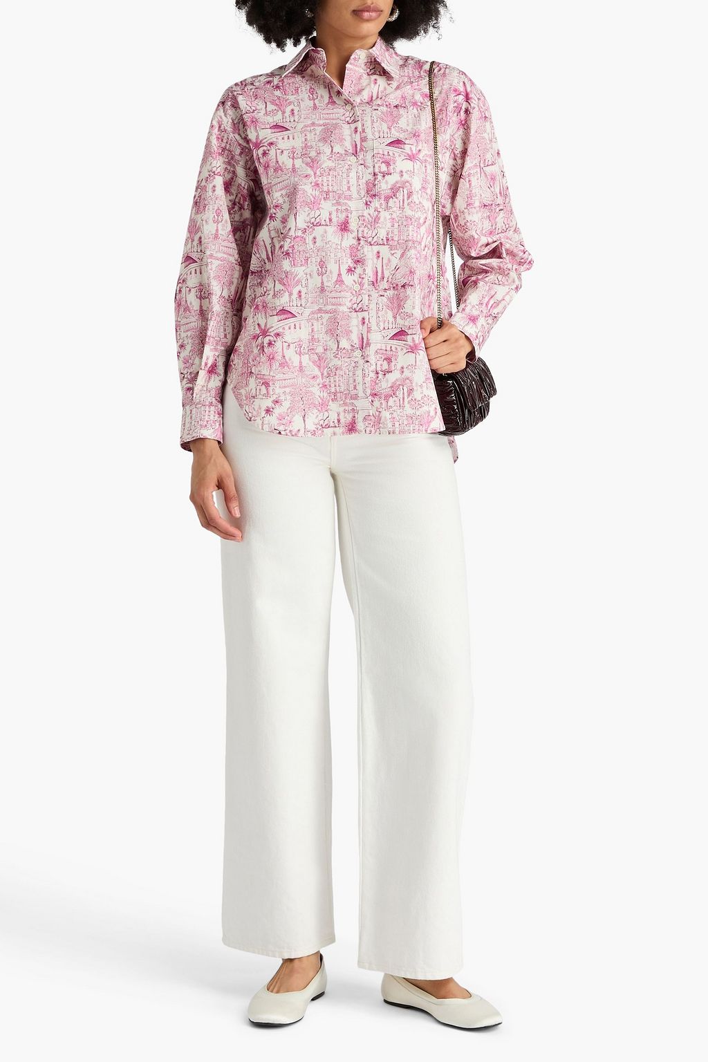 MAJE Printed cotton-poplin shirt