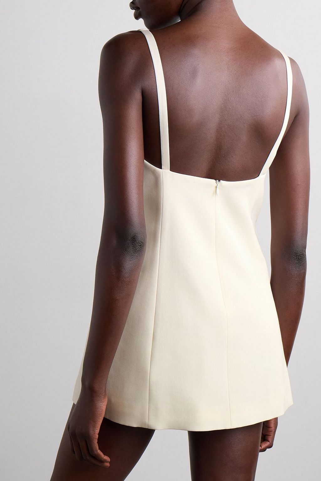 AREA Button-embellished paneled wool-twill mini dress