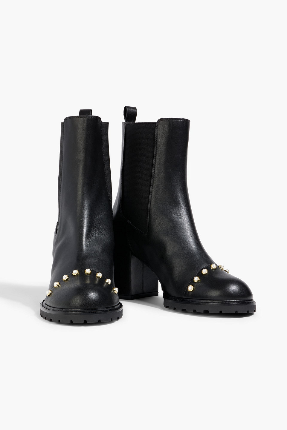 Stuart Weitzman All Pearls Embellished Leather Chelsea Boots In Black