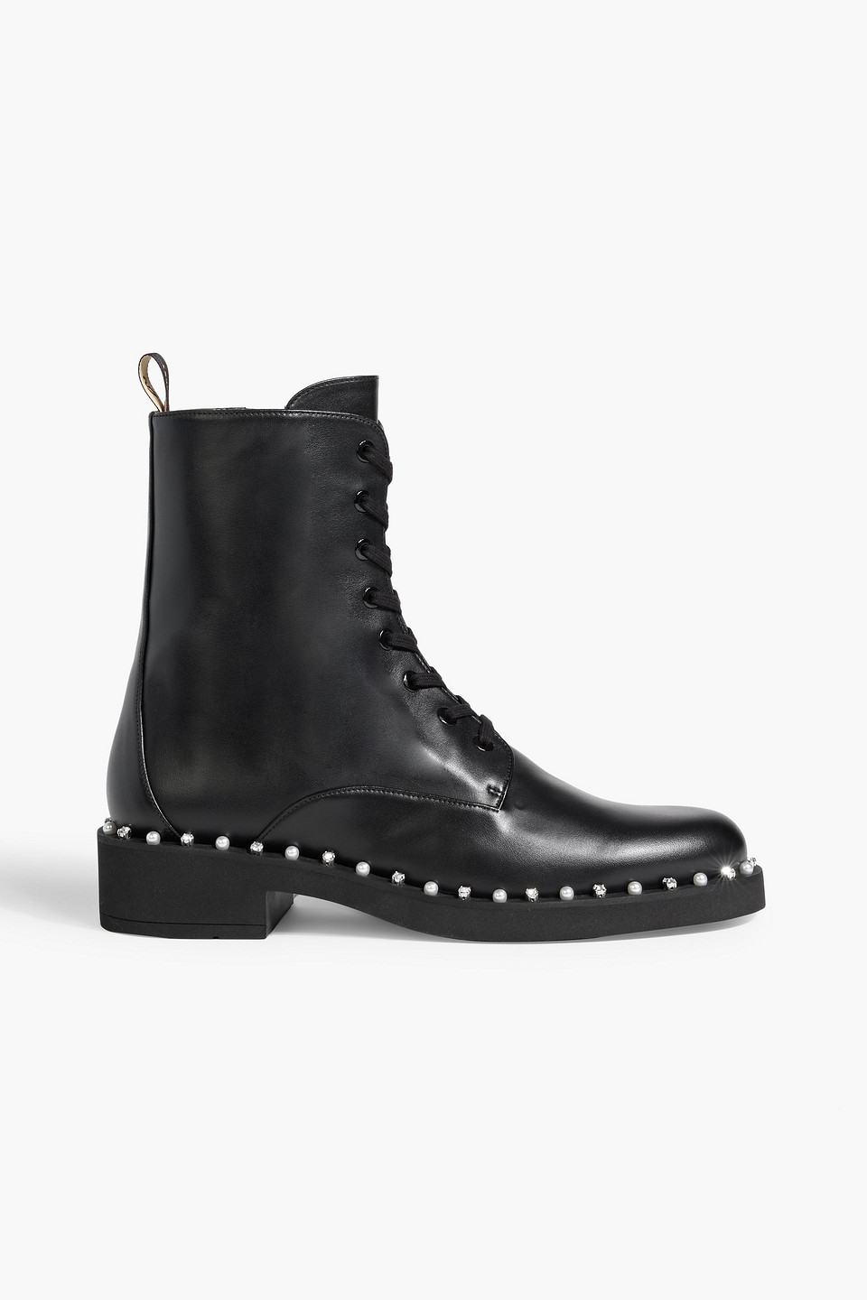 Stuart Weitzman Reverie Embellished Leather Combat Boots In Black