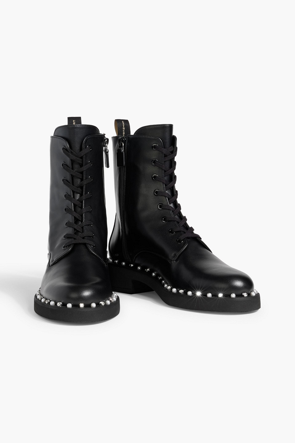 Stuart Weitzman Reverie Embellished Leather Combat Boots In Black