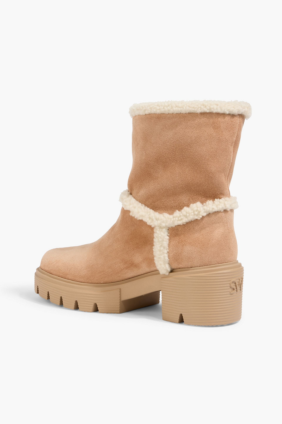 Stuart Weitzman Lennox Shearling Trim Bootie In Brown