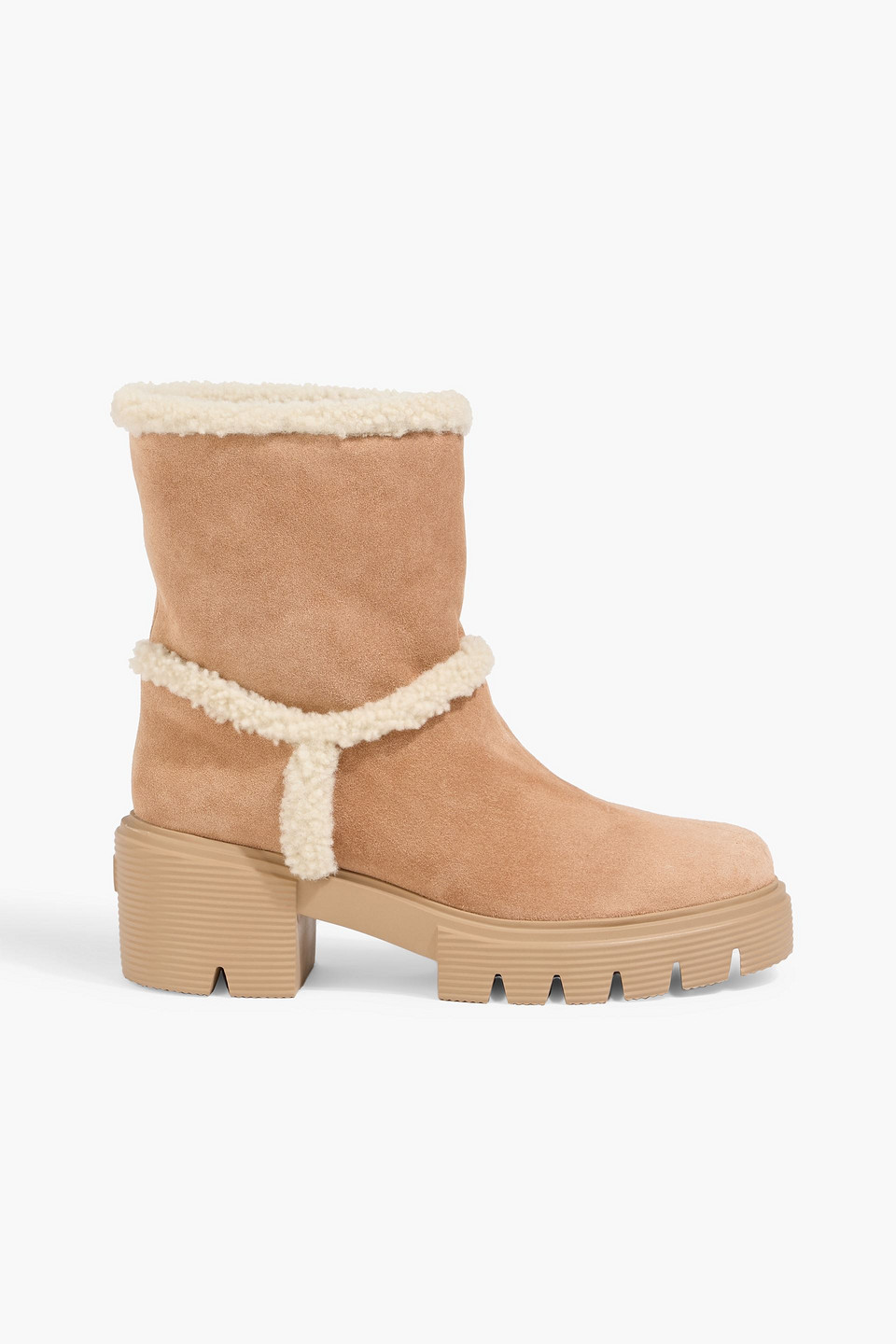 Stuart Weitzman Lennox Shearling Trim Bootie In Brown