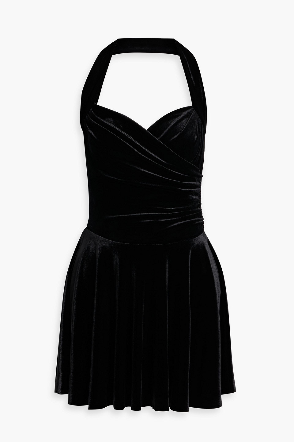 Cayla wrap-effect velvet halterneck mini dress