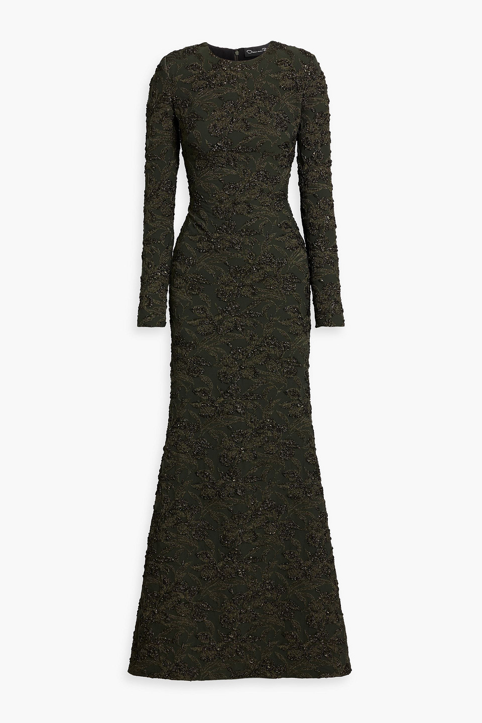 Oscar De La Renta Metallic Jacquard Gown In Green