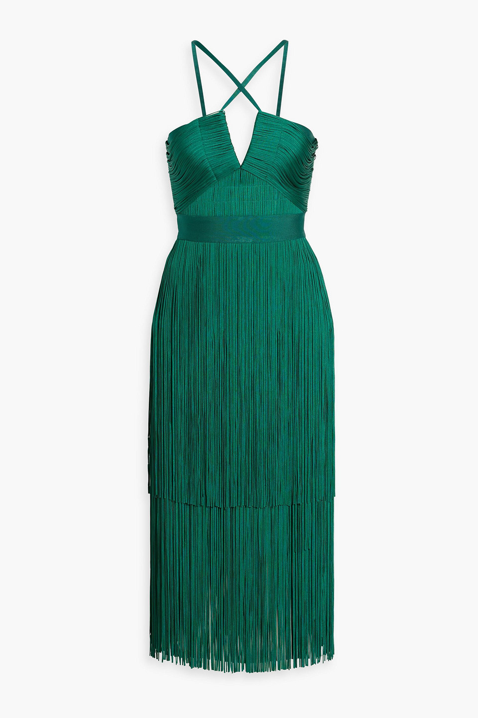 hervé léger - natalia fringed bandage midi dress - green - xs