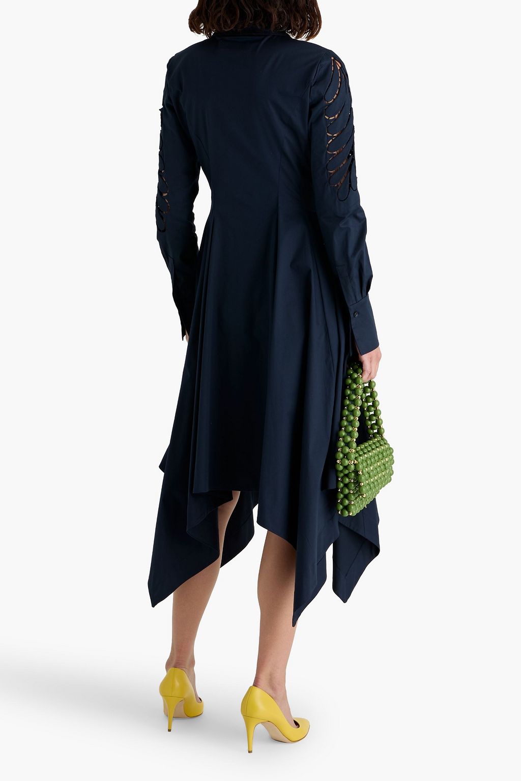 OSCAR DE LA RENTA Pleated lattice-trimmed cotton-blend poplin midi shirt dress