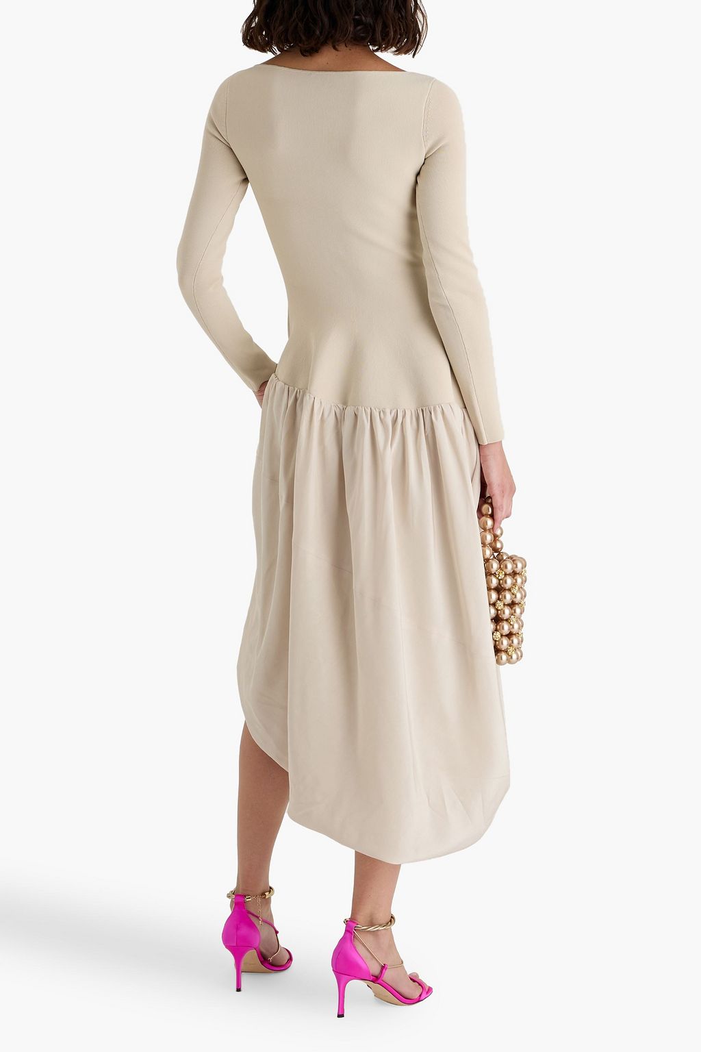 SIMKHAI Kenlie asymmetric stretch-knit and taffeta midi dress