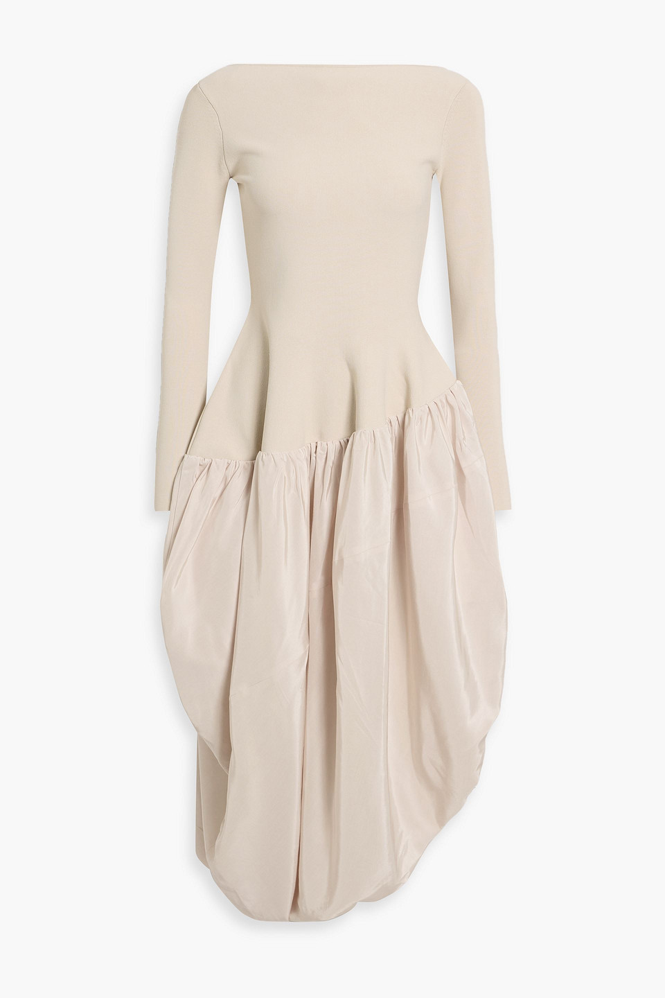 Simkhai Kenlie Asymmetric Stretch-knit And Taffeta Midi Dress In Neutral