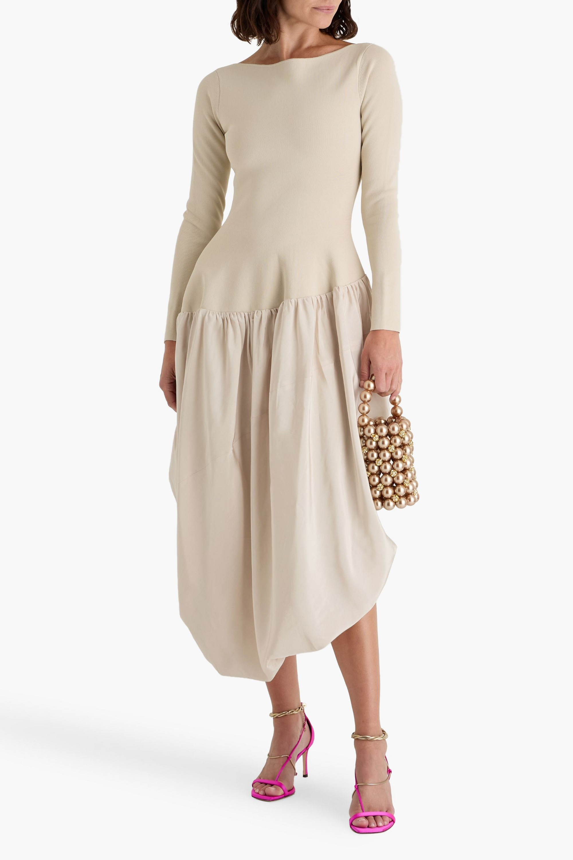 SIMKHAI Kenlie asymmetric stretch-knit and taffeta midi dress