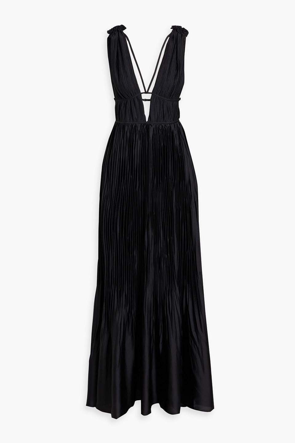 Simkhai Ostara Plissé-satin Gown In Black