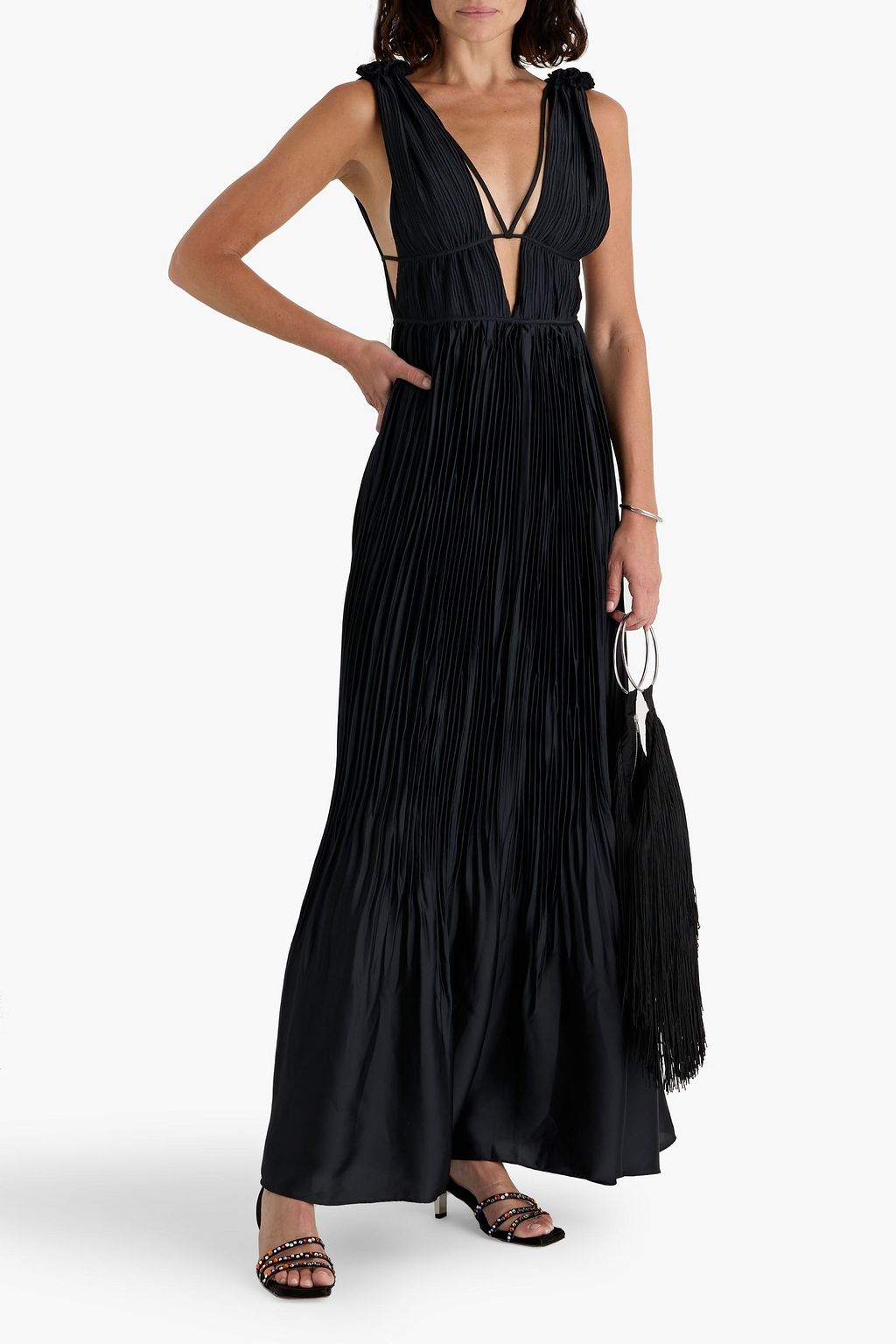 SIMKHAI Ostara plissé-satin gown