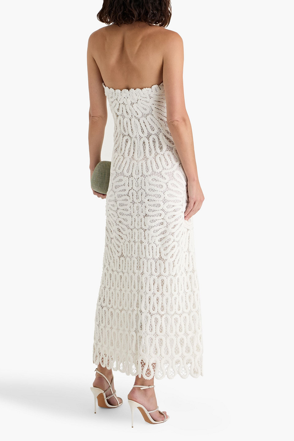Simkhai Elise Strapless Crocheted Cotton Maxi Dress In White