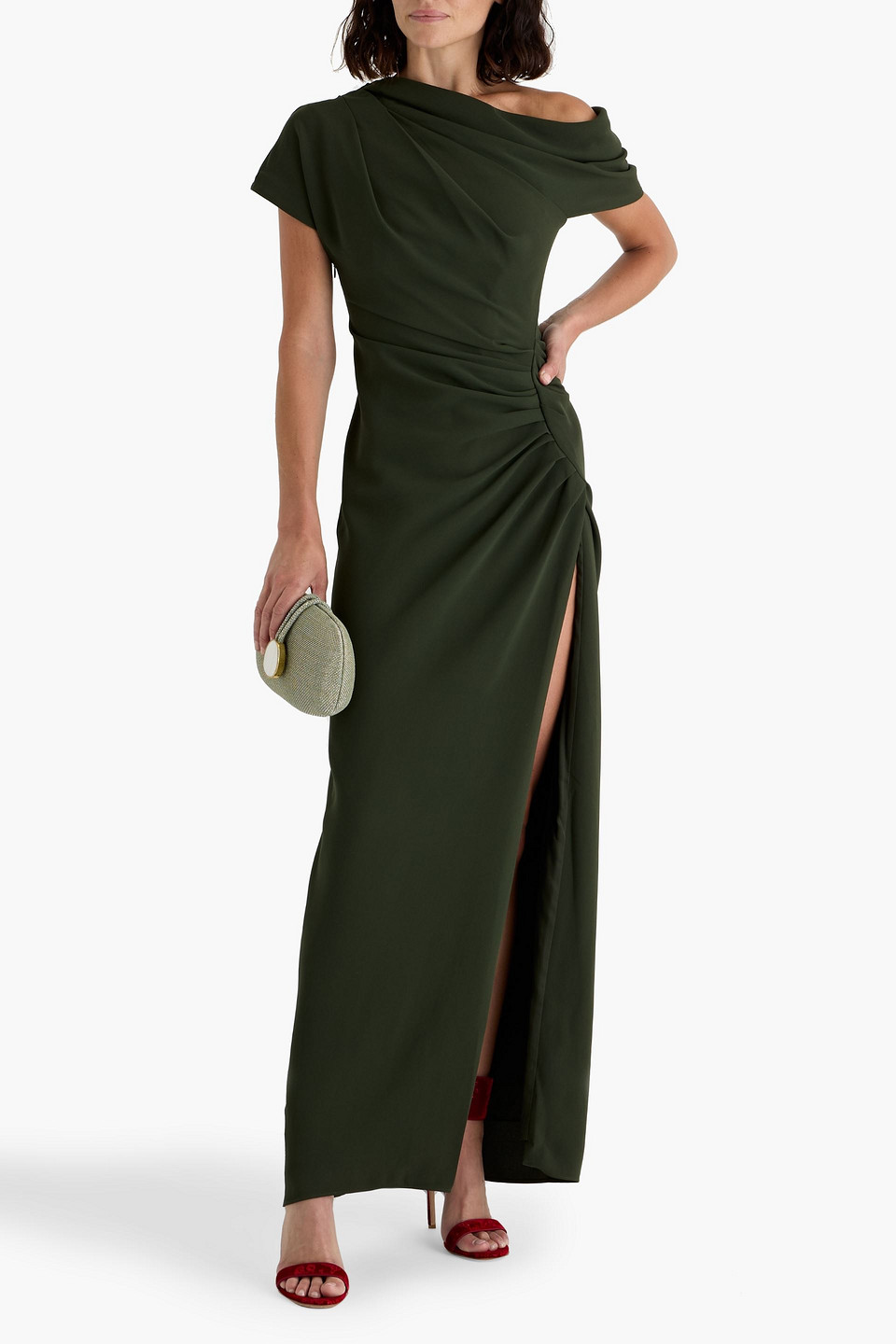 Simkhai Kalli Off-the-shoulder Crepe Maxi Dress In Green
