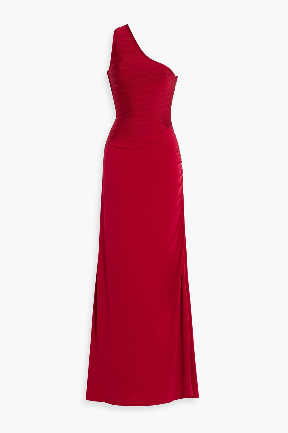 Herve Leger Camellia One-shoulder Bandage And Stretch-jersey Gown In Red