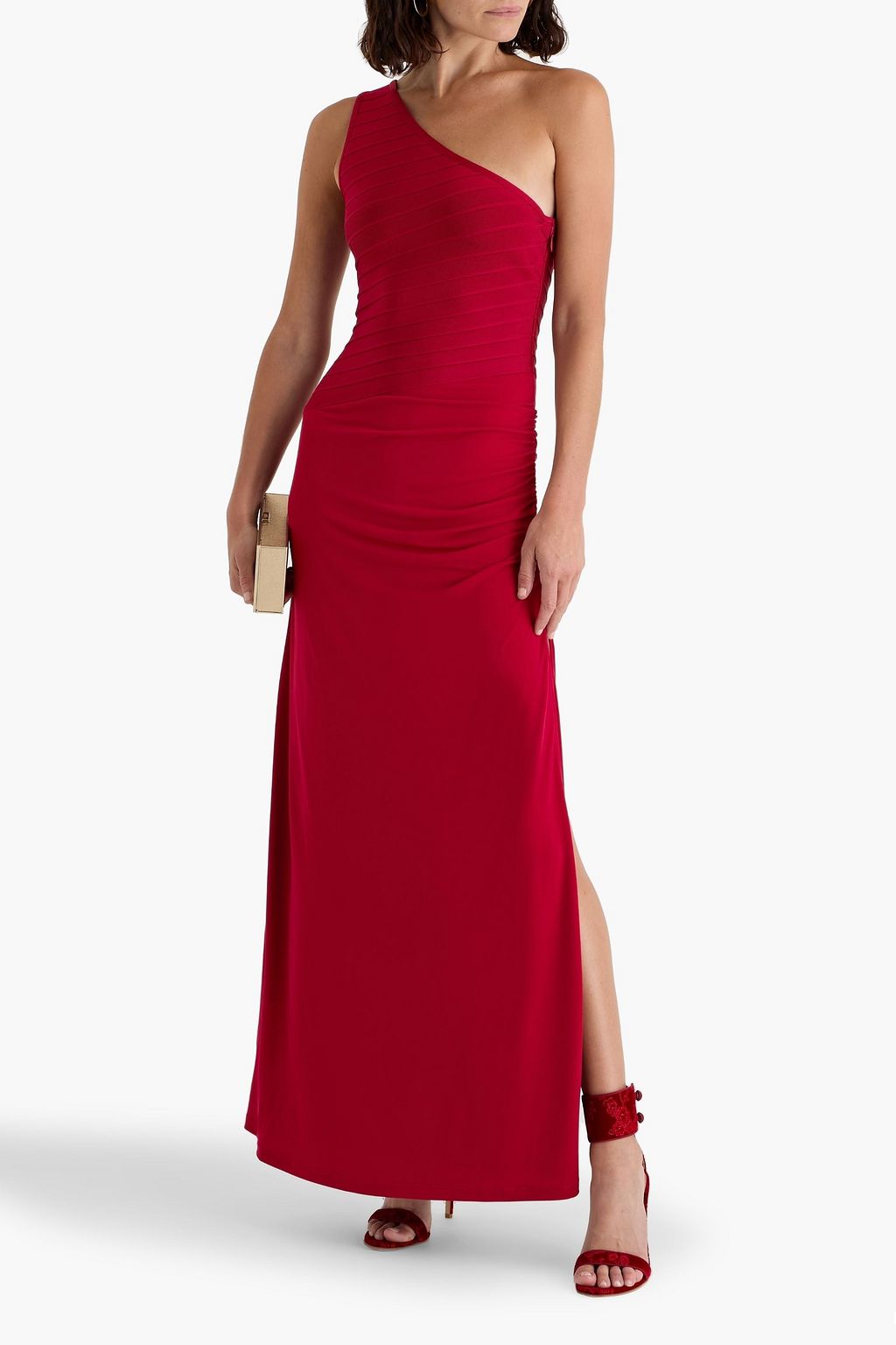 HERVÉ LÉGER Camellia one-shoulder bandage and stretch-jersey gown