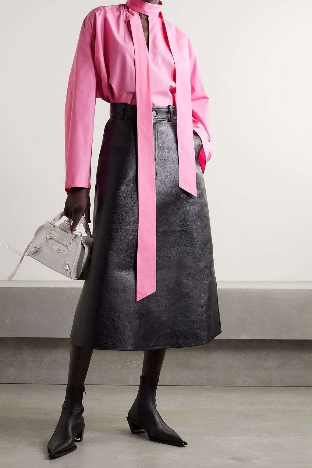 BALENCIAGA Oversized tie-neck cotton-poplin blouse