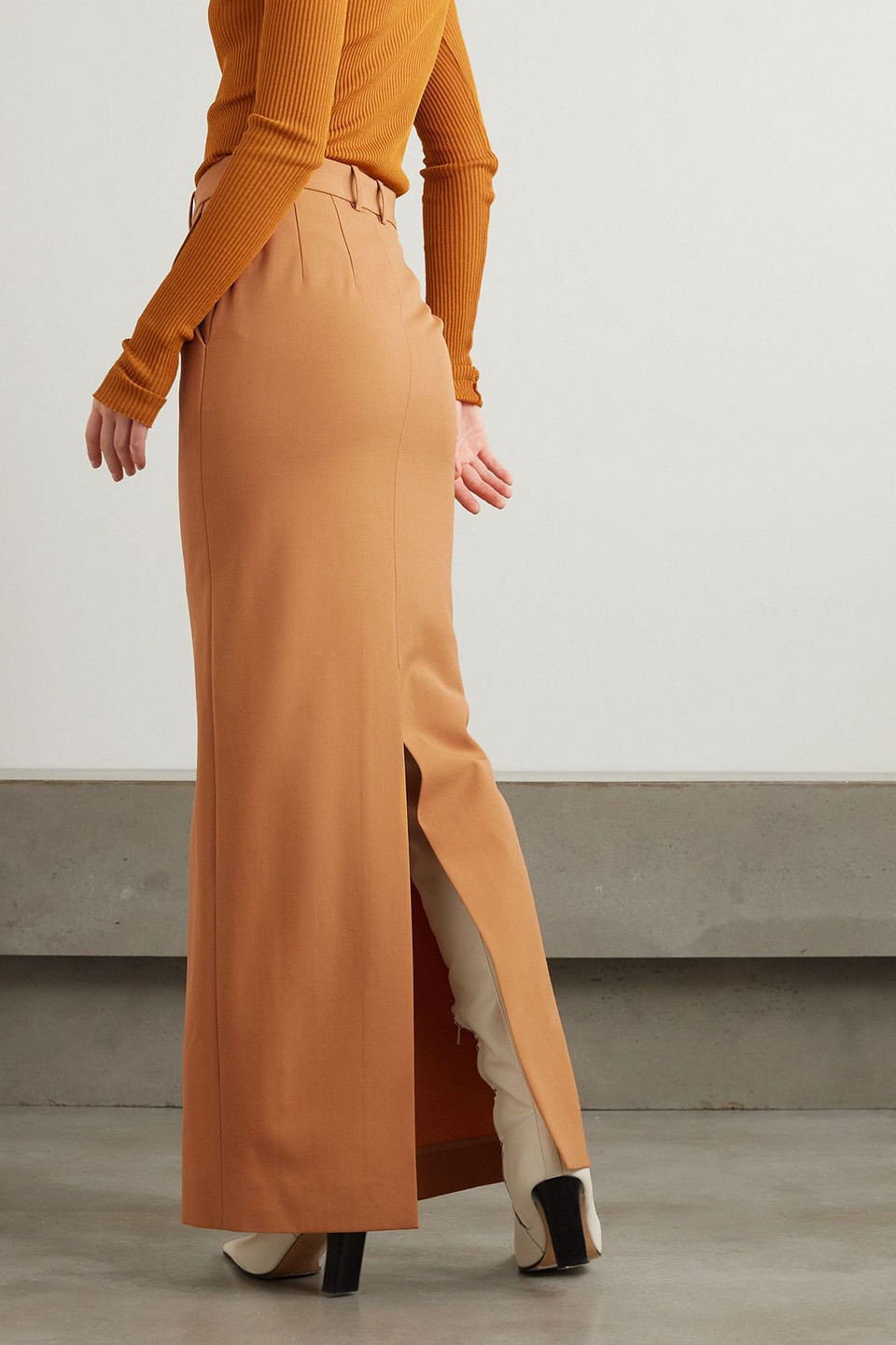 Petar Petrov Privilege Grain De Poudre Wool-blend Maxi Skirt In Orange