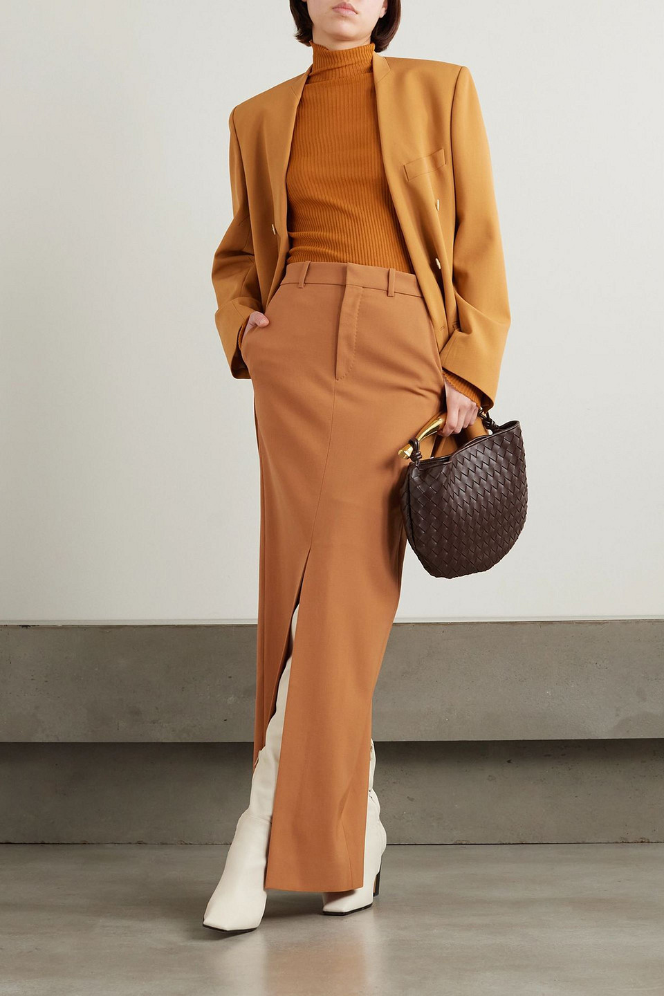 Petar Petrov Privilege Grain De Poudre Wool-blend Maxi Skirt In Orange