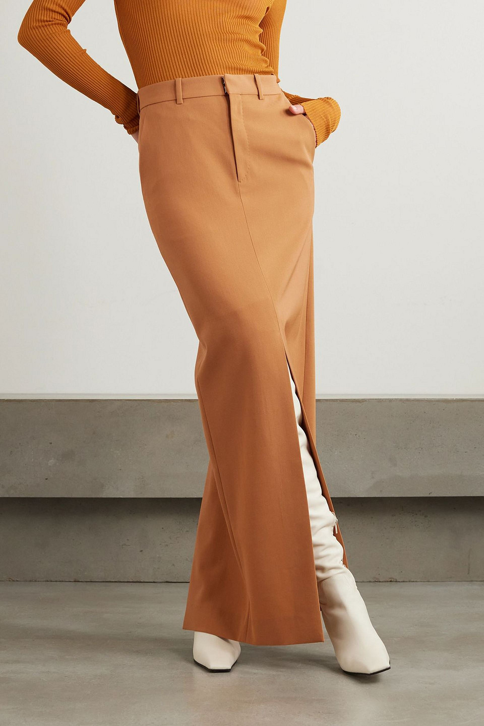 Petar Petrov Privilege Grain De Poudre Wool-blend Maxi Skirt In Orange